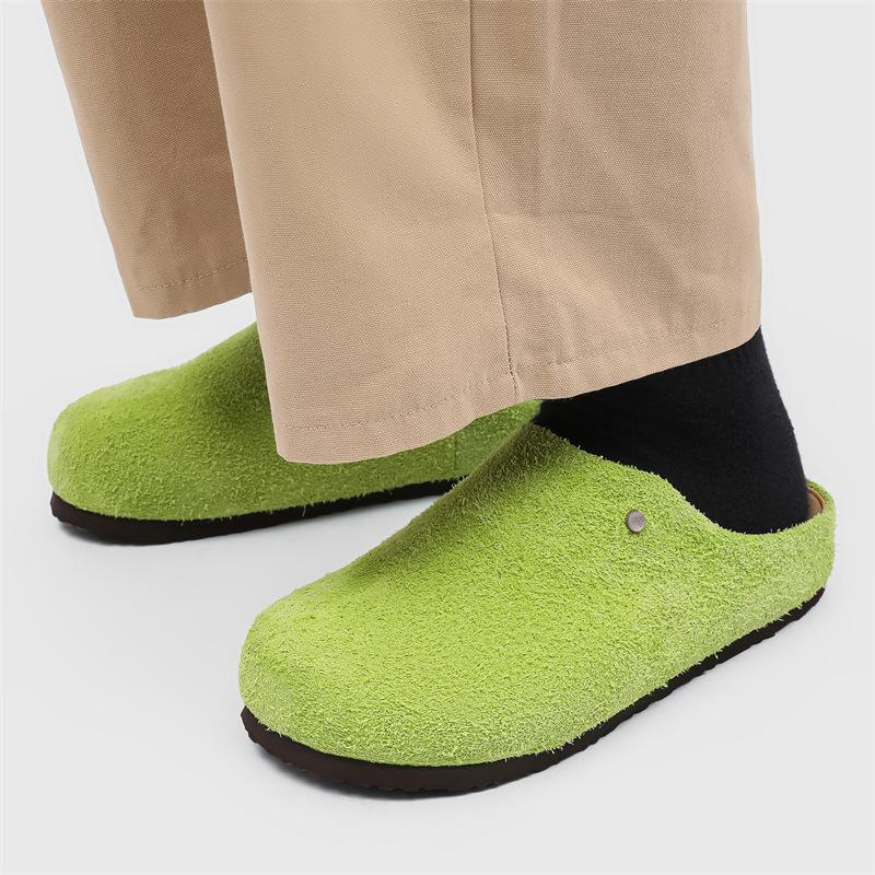 Vintage outerwear spring and summer new casual lazy one-pedal Boken shoes 45370 long hair gray, brown -Y