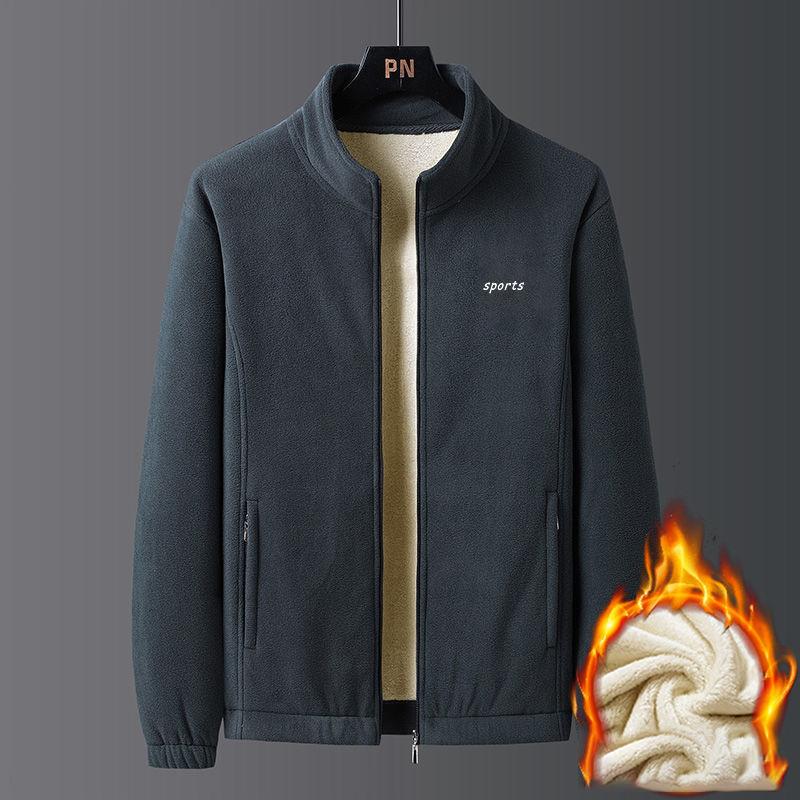 

Осень Зима Мужские Куртки Утепленные Флисовые Защита Шеи Средней Длины Кардиган На Молнии Пальто S серый