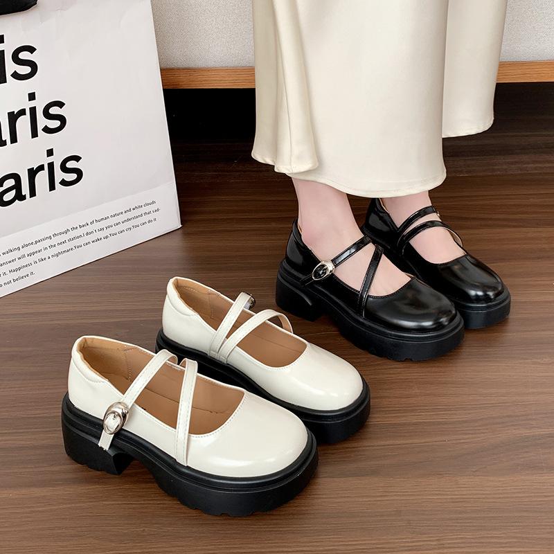 College style casual with platform loafer small leather shoes women's new spring French retro style Mary Jane shoes