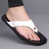Herren Schwarz Leder Pantoffeln Einfache Flache Sommer Weiße Flip-Flops Outdoor Sandalen Braun Offene Zehen Strand Schuhe Übergröße