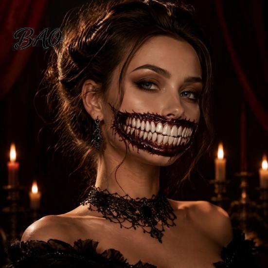 Long Lasting Sweat Proof Tattoos 3Pcs Realistic Scary Mouth for Halloween Zombie Vampire Clown Party, Waterproof Temporary Horror Decals Adults,