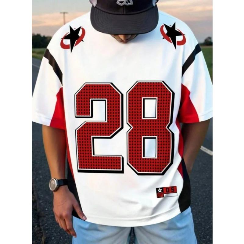 Summer Men's American Simple Casual Round Neck Breathable T-shirt with Street Digital Printed Pattern Sports Style Top