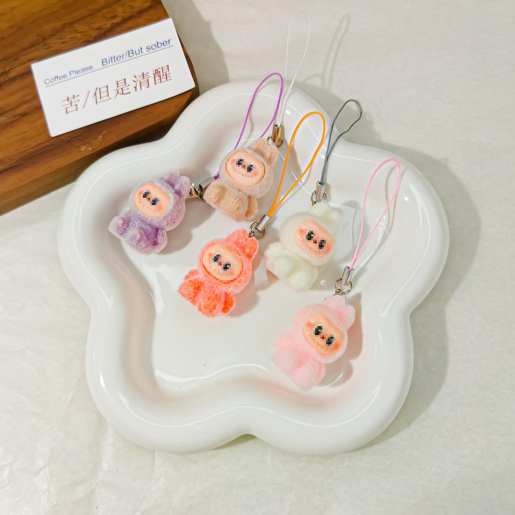 Mobile Phone Rope M34 Flocking Keychain Pendant Rab Cloth Doll Bag Pendant Creative Small Gift Hanging