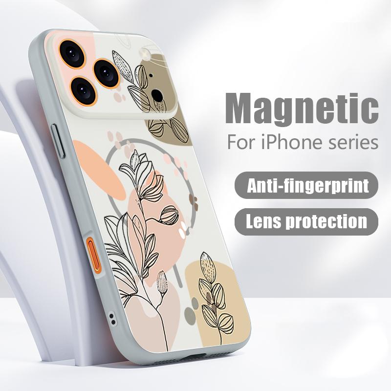 White Magnolia Flower Pattern Case For iPhone 17 Pro Max Magnetic For Magsafe Slim Matte Cover For iPhone 16 15 14 13 Pro Max