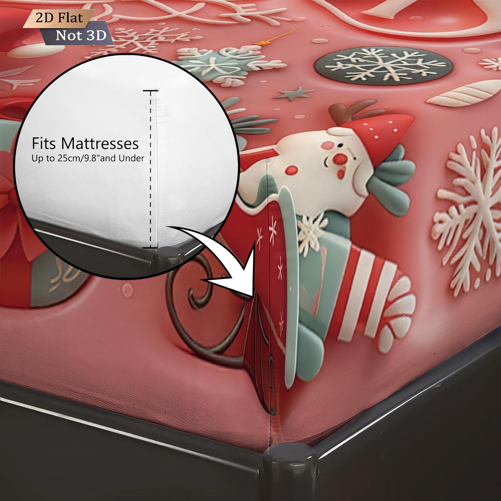 3pcs imitation relief pink Santa Claus print coreless bed sheet set multiple size bed cover bedroom bedding decoration