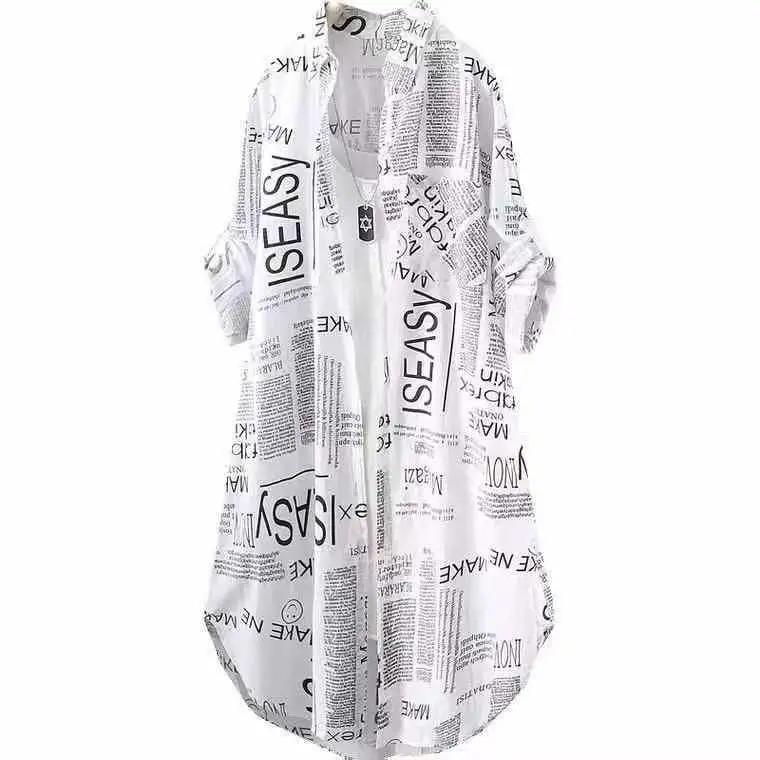 Plus Size Casual Print Letter Mid-length Blouse Women Autumn Blouse Long Sleeve Shirts Korean Style LadiesTops Chic Blouses