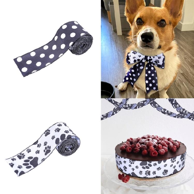 2.5inch Paw Print Wire Ribbon,Dog Ribbon,Polkas Dots Ribbon Wire Edged Ribbon