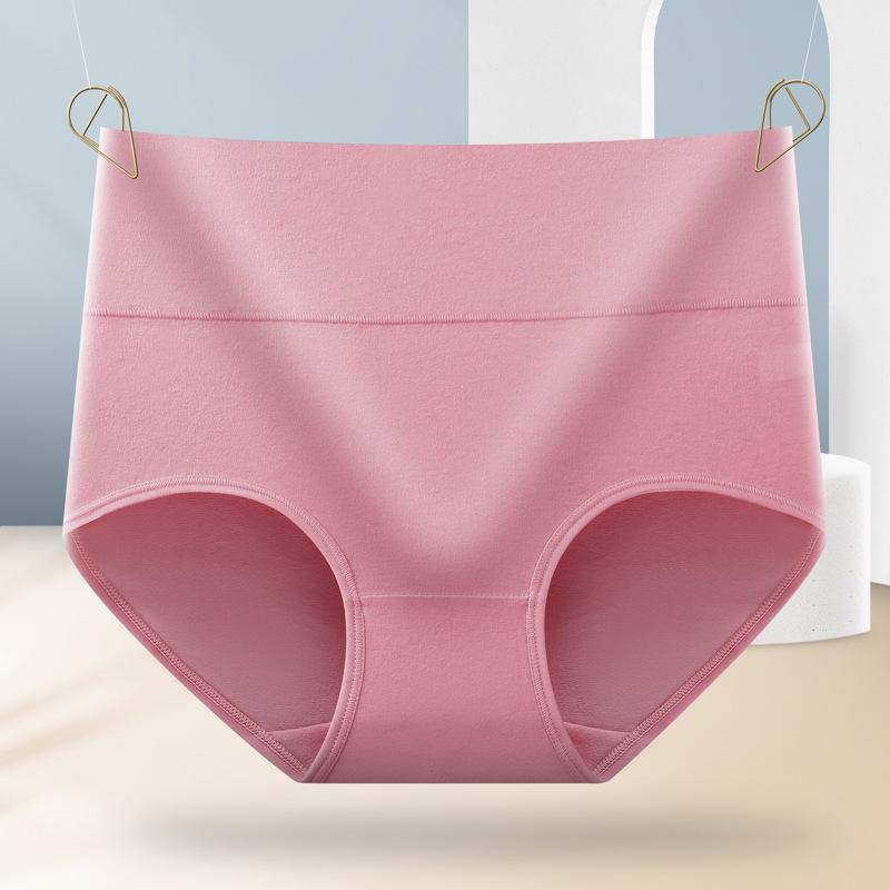 Women High Waist Solid Color Breathable Hip Lifting Tummy Control Cotton Underwear