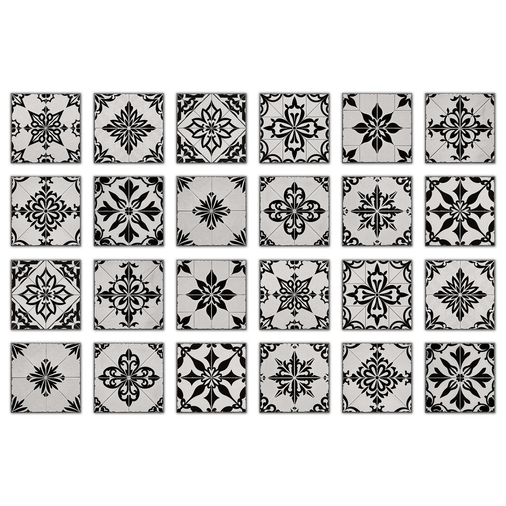 24 Pcs European Style Tile Wall Self-Adhesive Sticker Kitchen Bathroom Decorative Tile Stickers Glossy Crystal Wall Decals