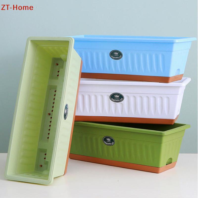1Pcs Outdoor Indoor Plant Pot Rectangle Plastic Flower Box With Drainage Large Planter For Garden Window Sill Flowerbed