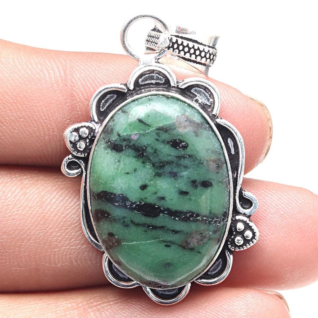 Pendant Ruby Zoisite Gemstone Handmade Gift For Her Silver Jewelry 2"
