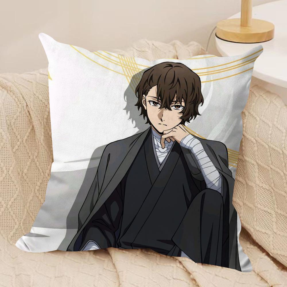 B-BunGo S-Stray Dogs Cushion Cover Soft Plush Fabric Double-Sided Printed Sofa Cushion Cover for All Seasons Home Decor Gift