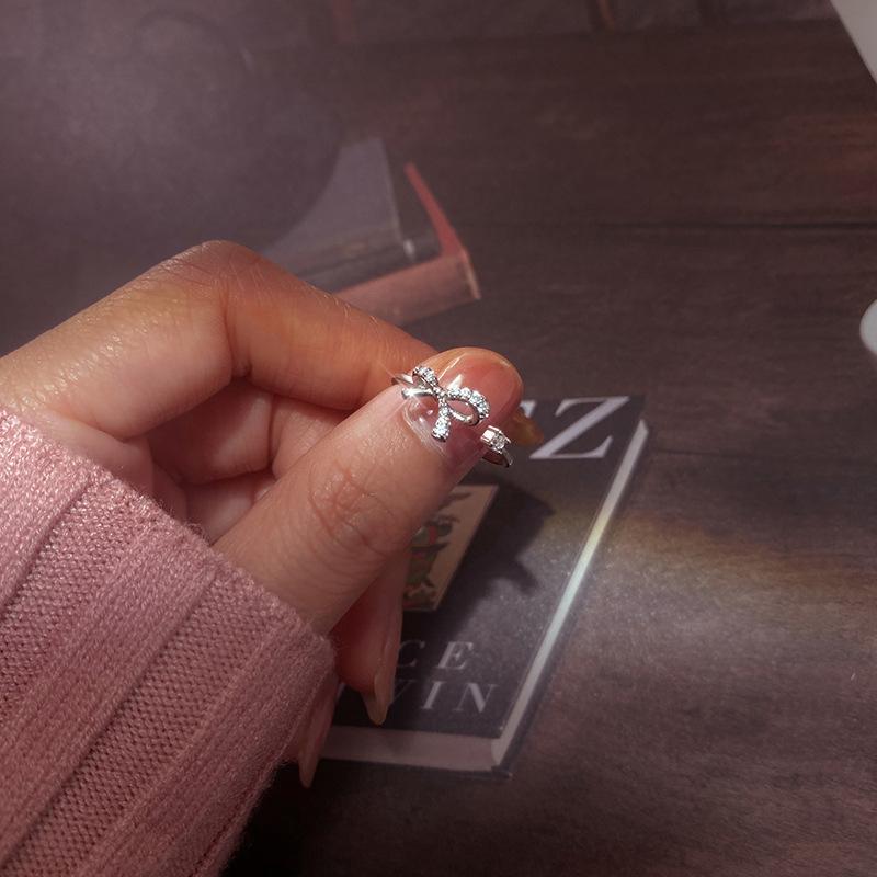 Sweet Diamond Bow Ring Trendy Daily Versatile Fashion Personalized Index Finger Open Ring