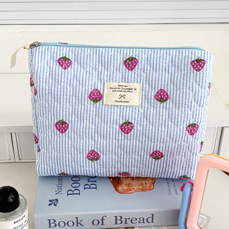 Dámská růžová kosmetická taška s jahodami, přenosný cestovní organizér, pouzdro na toaletní potřeby a make-up, kabelka se zipem pro dámy