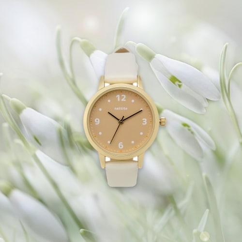 Fieldwork Women's Analog Watch with Leather Strap, White, GY076-1