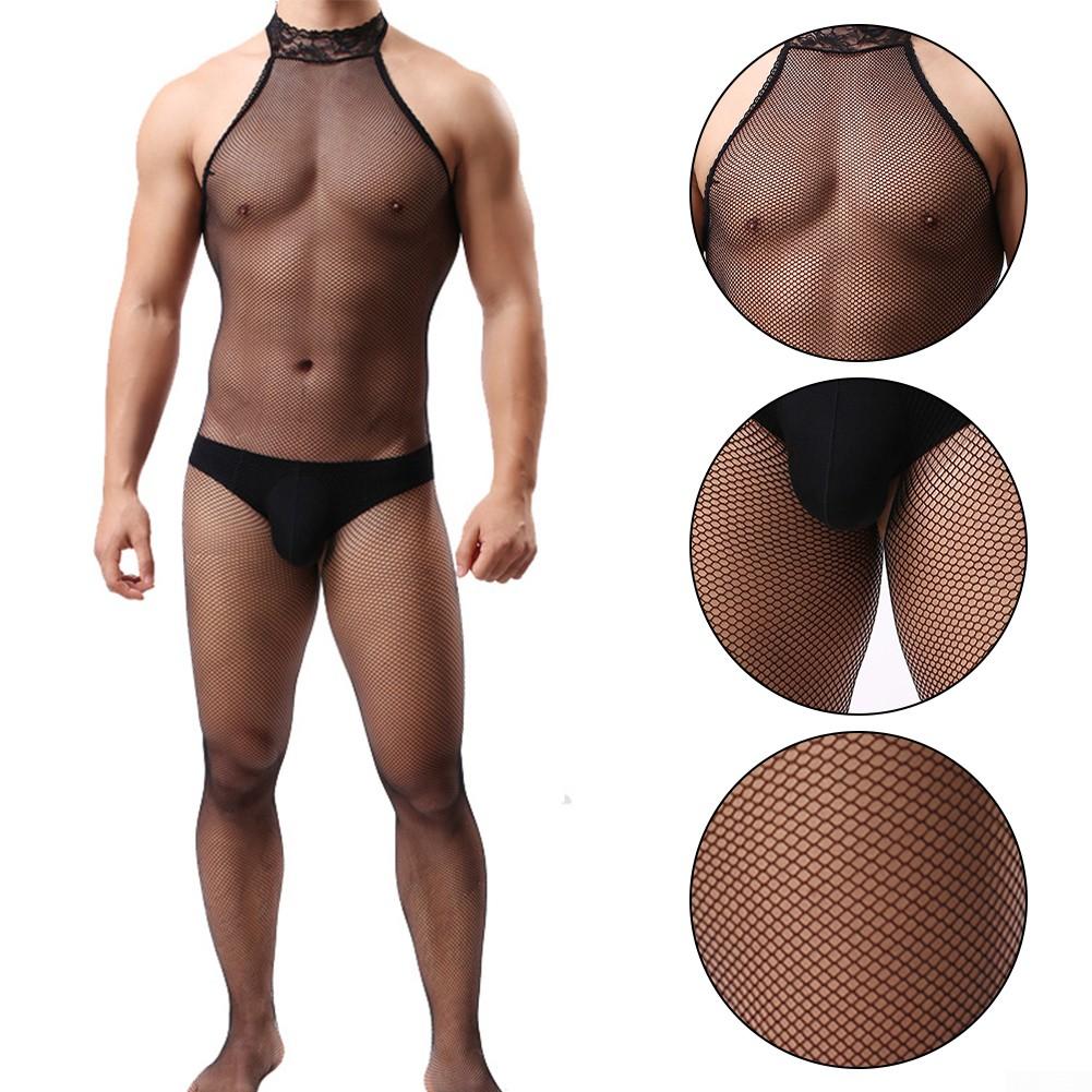 Bodystocking Fishnet Men Sexy Bodysuit Lingerie Mens Mesh