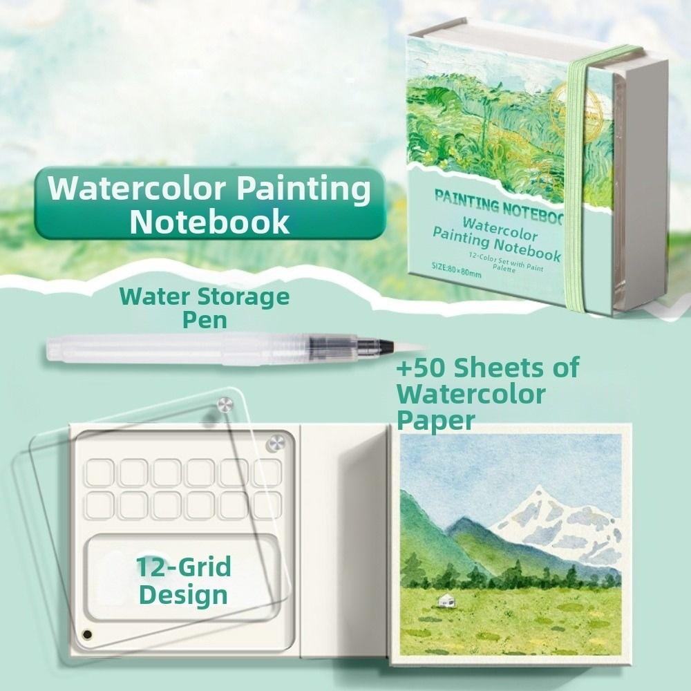 Grid Paint Box Tearable Painting Book Travel Watercolor Palette Paint Palette Notebook