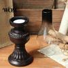 Old-fashioned Candle Lamp Miniature Kerosene Resin Holder, Retro Oil Figurine with Smoked Model Glass Shade & Carved Base, Tabletop Decor for