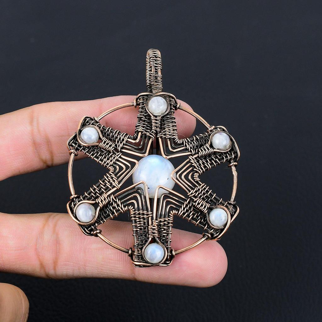 Moonstone Gemstone Pure Copper Wire Wrapped Handmade Pendant Jewelry Gift For Her