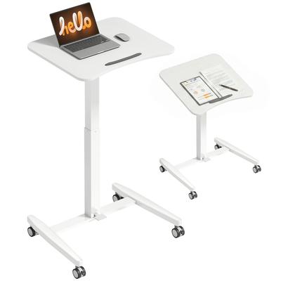 Height-adjustable Standing Desk, Mobile, Tilting Tabletop, Safety Stopper, Casters, White