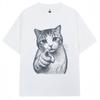 Funny Cat Meme Graphic T Shirts Last Warning Pointing Cat Vintage T-Shirt Men Women Humor Overs