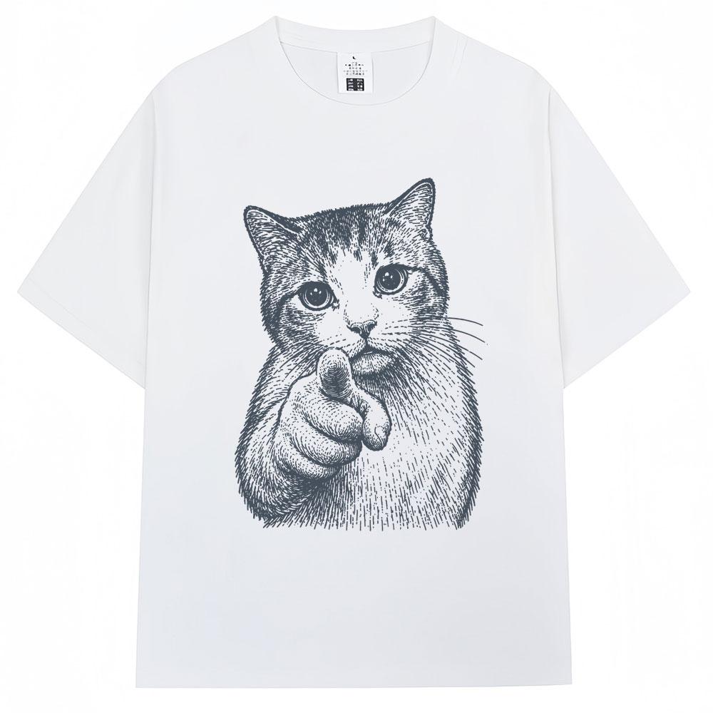 Funny Cat Meme Graphic T Shirts Last Warning Pointing Cat Vintage T-Shirt Men Women Humor Overs