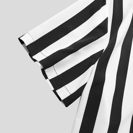 Men Shirt Stripe Contrast Color Stand Collar Single-breasted Summer Top for Work