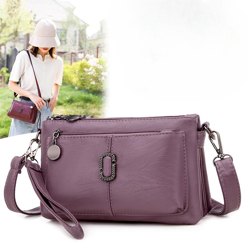 Large-capacity Single-shoulder Bag Versatile for Women Soft Leather Small Square Bag Lightweight Multi-layer Crossbody Bag