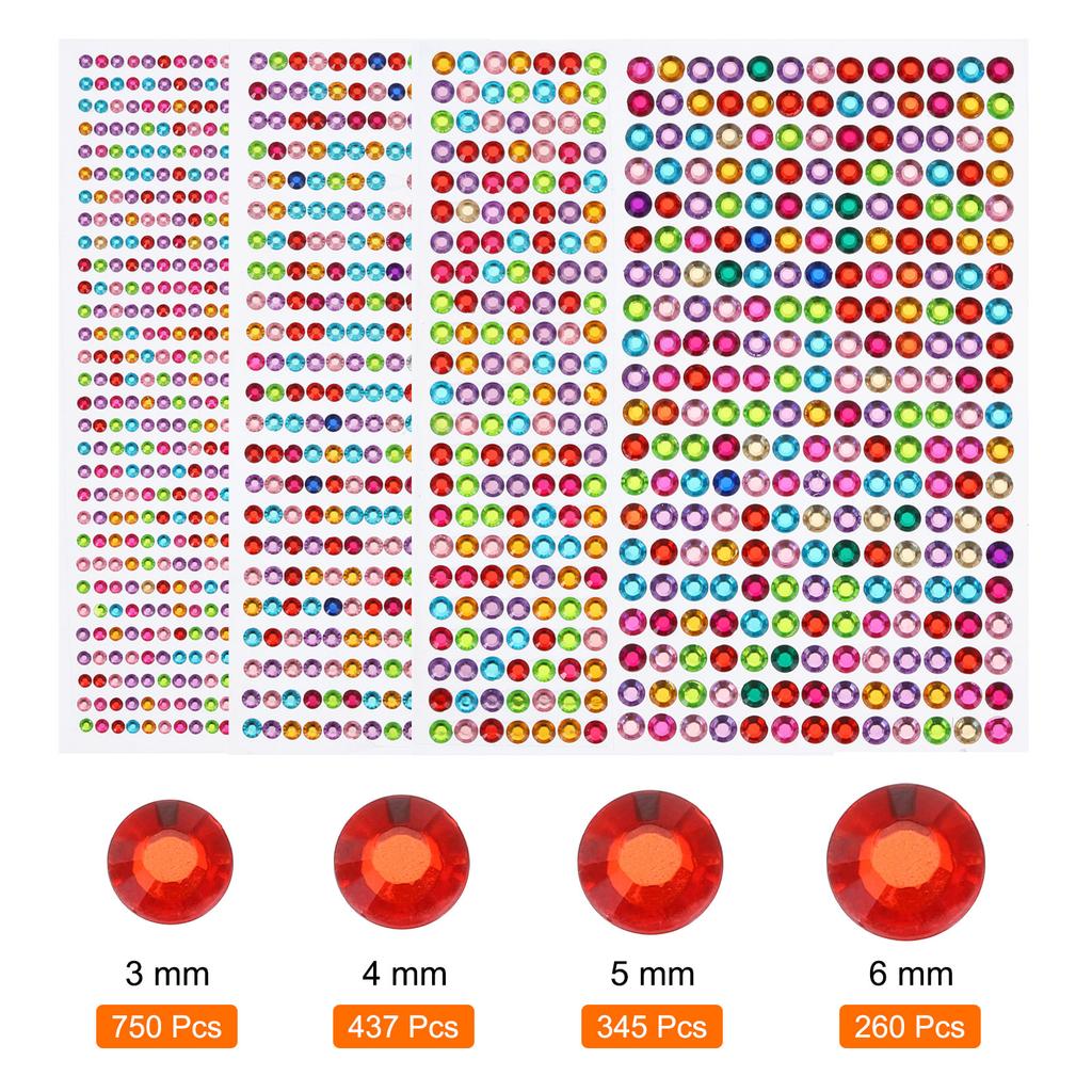 1792/3584Pcs 4/8Sheets Colorful Rhinestone Stickers 3/4/5/6 Mm Self Adhesive Rhinestones Gems Stickers for DIY Decoration Crafts