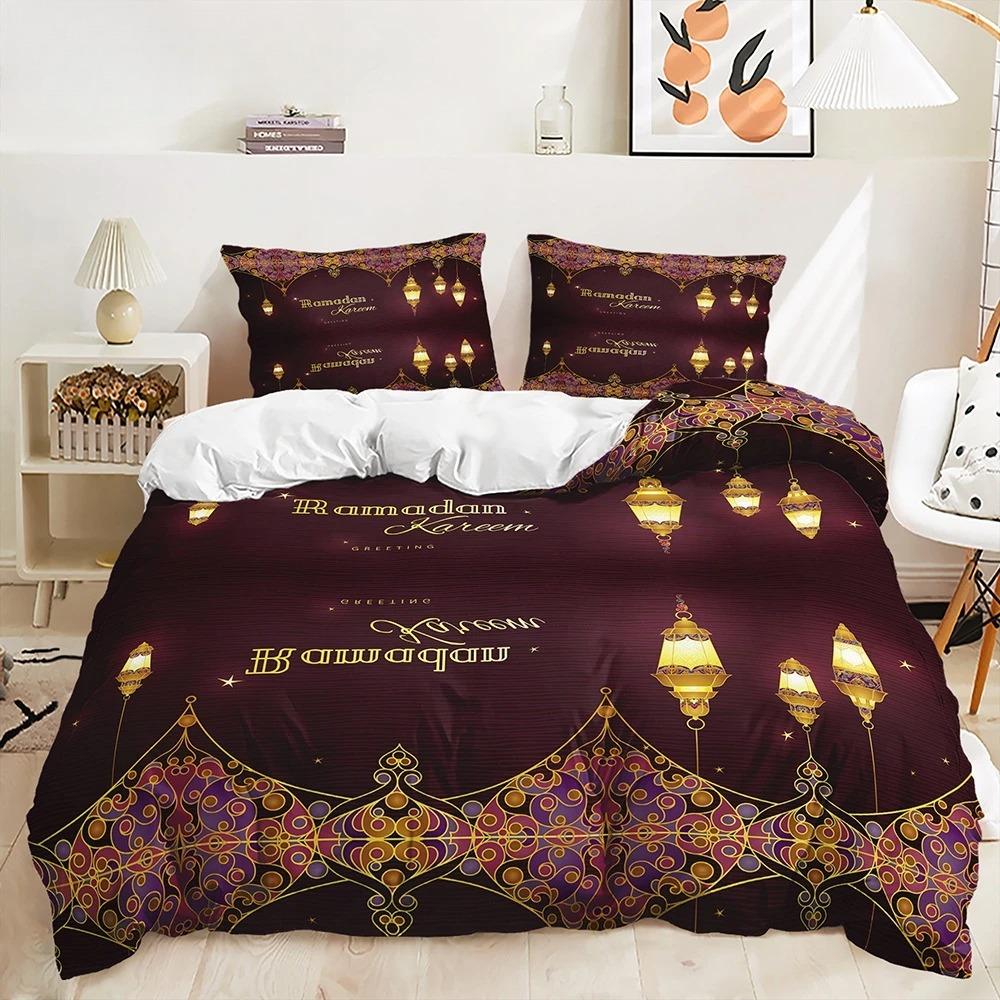 Stars And Moon Duvet Cover Twin King Muslim Ramadan Festival Bedding Set Microfiber Lamp Comforter Cover For Teen Adult Decor