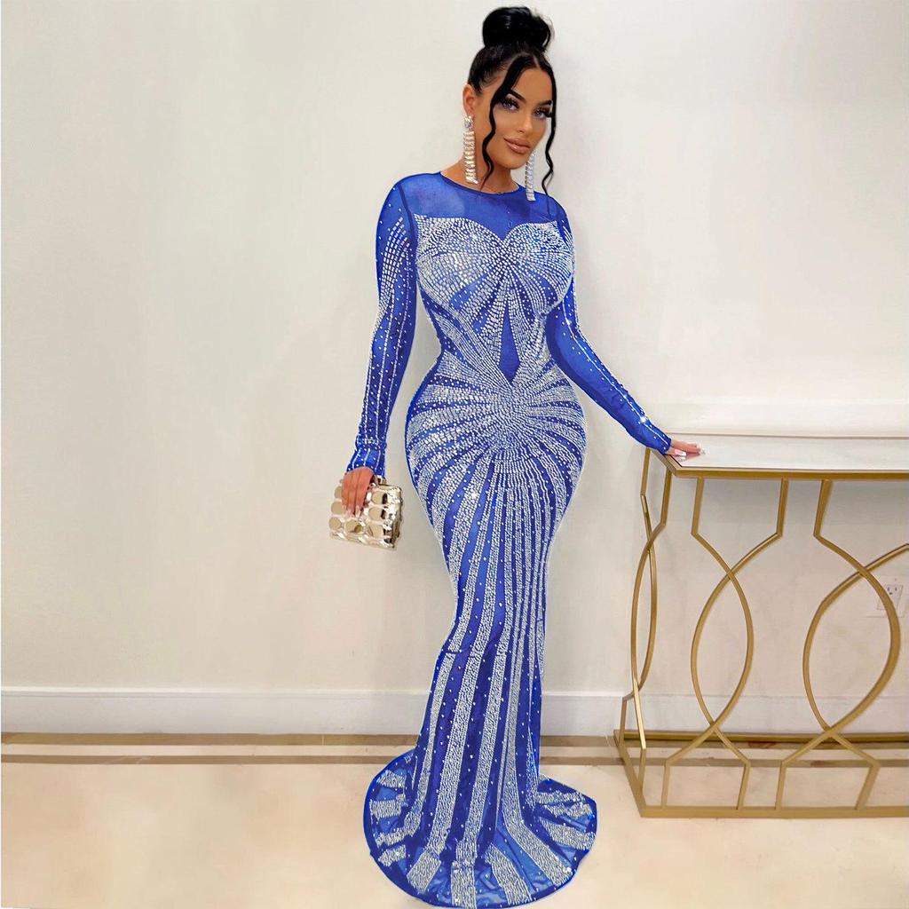 Elegant European & American Rhinestone Evening Gown