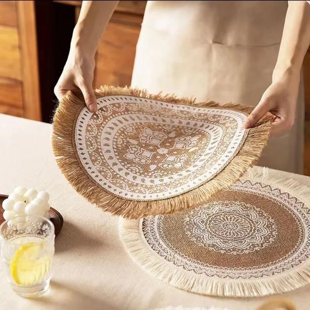 36/38cm Braided Place Mats Heat Resistant Cup Coaster Mat Vintage Round Placemat  Dining Table