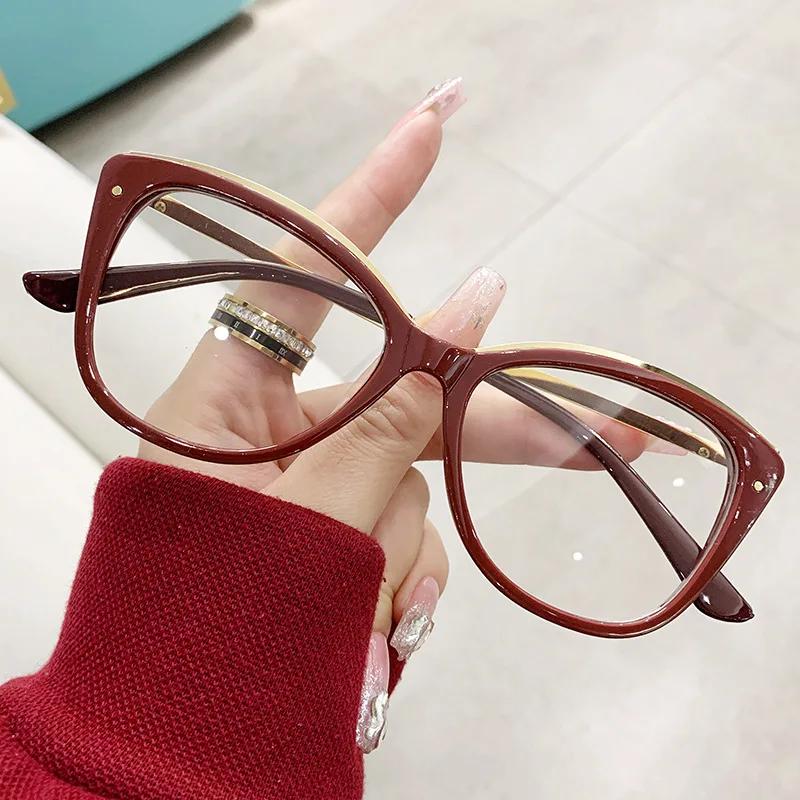 New Cat Eyes Large Frame Women Anti Blue Light Glasses Fashion Printing Solid Computer Glasses Frame Eyeglasses