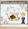 First Holy Communion Photography Backdrop Boy Girl Baby Shower Birthday Party My Baptism Gold Cross God Bless Photo Background