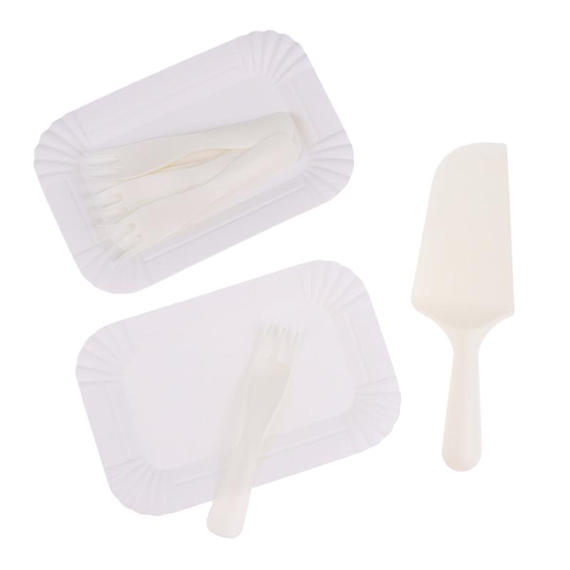 Set Coltello Forchetta Torta di Compleanno Bianco 5 Persone 10 Persone Set Piatti da Cena usa e getta in Plastica Stoviglie da Tavola per Torta da Forno