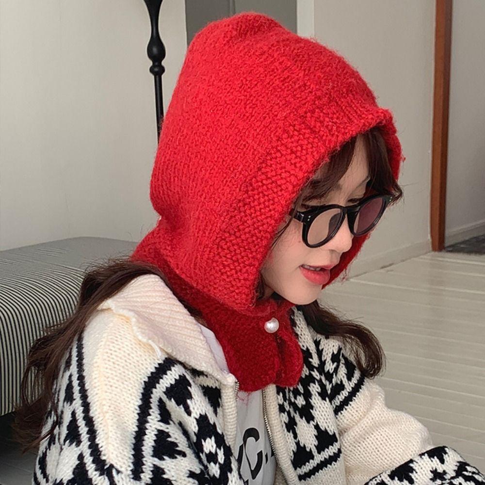 Coldproof Knitted Balaclava Hat Keep Warm Pullover Cap Sweet Neck Collar Beanies Cap Autumn