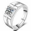 Men's Bold Fashion Ring: Adjustable Simulated Diamond In White Gold Plating