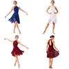 Shiny Rhinestone Lyrical Dance Dress Women Halter Sleeveless Keyhole Back Asymmetrical Mesh Built-in Briefs Figure Skating Performance
