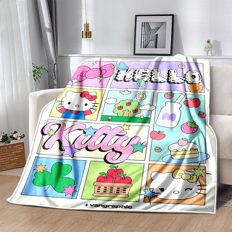 1pc Hello Kitty's Whimsical World Blanket, Soft Throw for Home Decor, Gift Idea, Living Room, Travel, Camping, Car Blankets, Beach, Office Naps, Suita