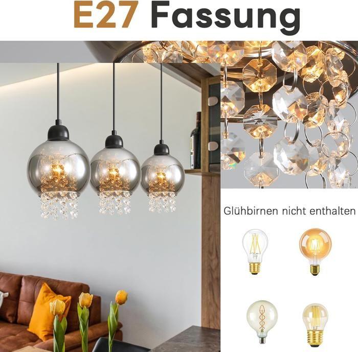 Lampe suspendue - NETTLIFE - 3 flammes - verre noir - métal - culot E27