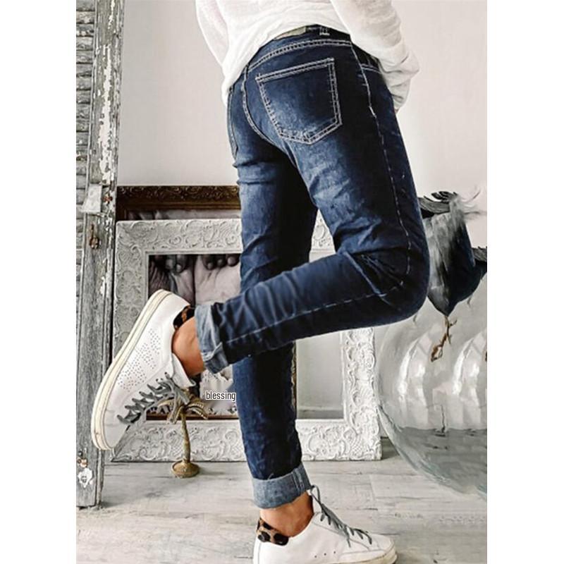 Damen Jeans mit Knopfleiste, geradem Bein, im Used-Look