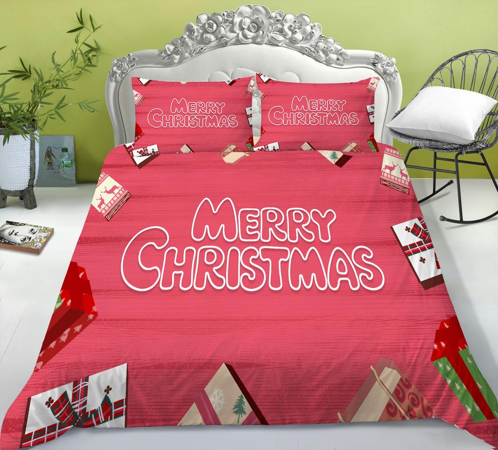 Christmas Gift Quilt Cover Pillowcase Two Or Three Piece Set Santa Claus Digital Printing Polyester Can Be