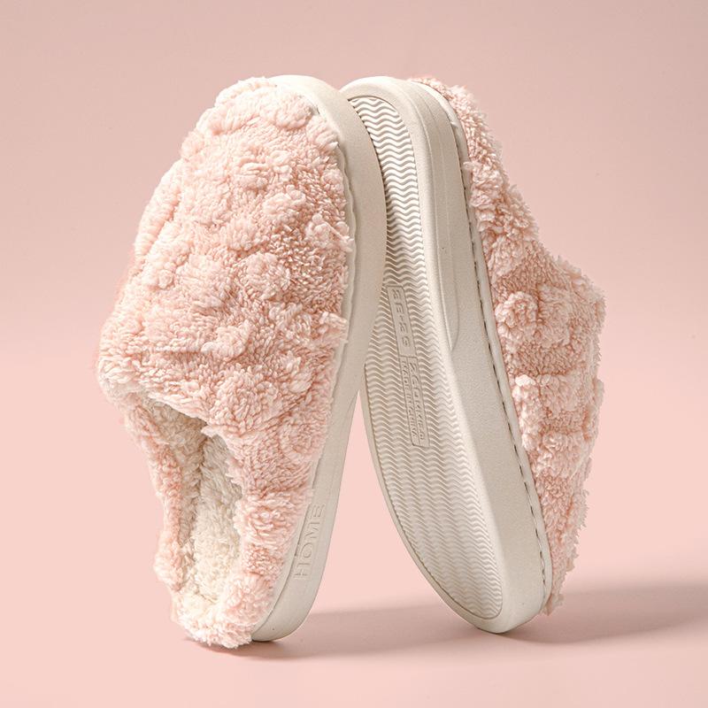 Imitation sheep cotton slippers women's winter thick bottom non-slip warm couple home silent fluffy slippers men