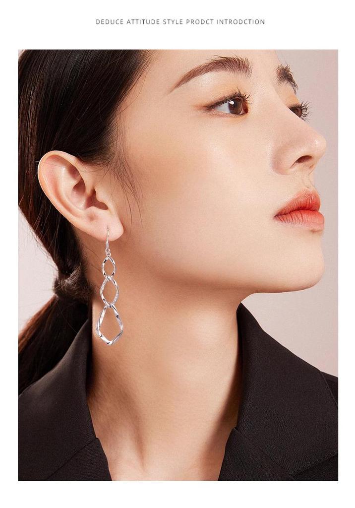 Elegant Water Drop Tassel Earrings, 925 Sterling Silver, Slimming Hollow Design for Women