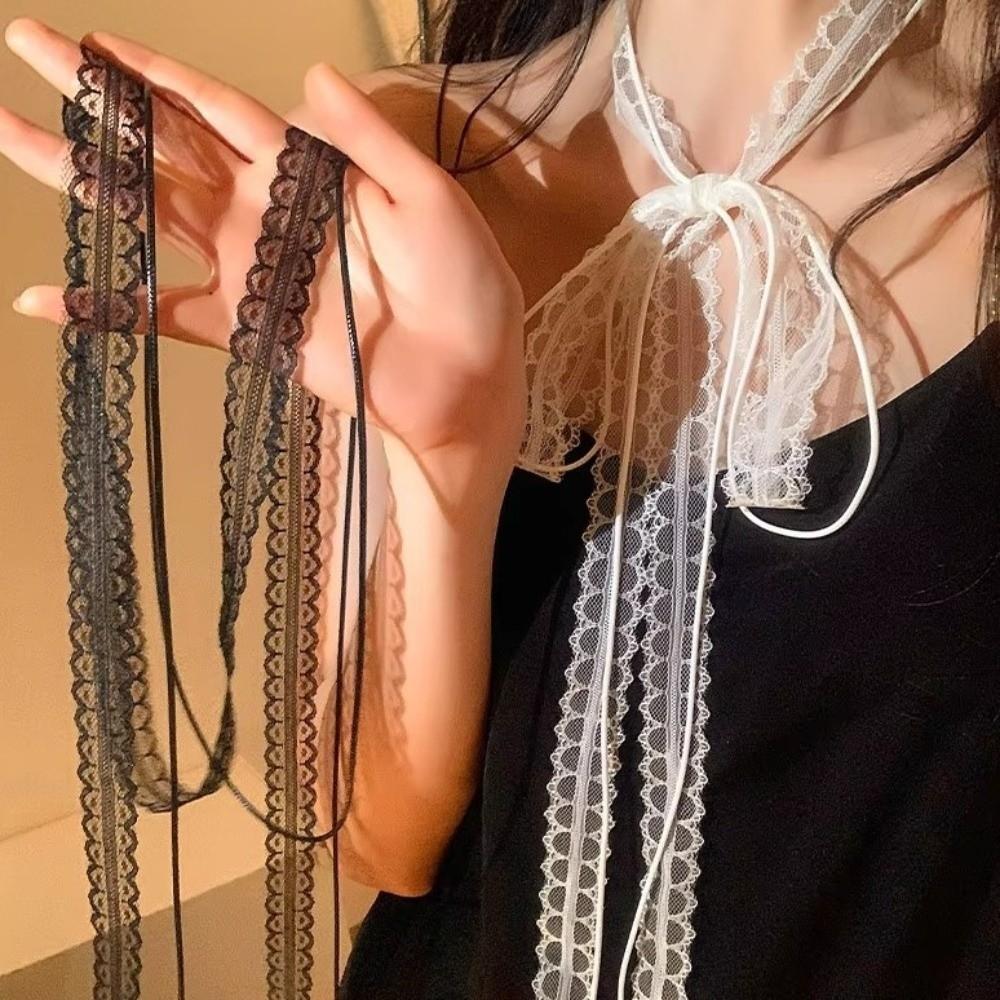 Thin Mesh Ribbon Choker Necklace Flower Pattern Clavicle Chain Lace Clavicle Scarf Wedding Party