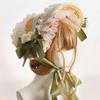 Ruffle Lace Beach Hat Ribbon Bow Flat Top Hat  for Elegant Tea Party Princess Beach Outdoor Travel