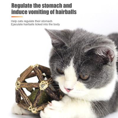 Catnip Wood Ball Toy Natural Silvervine Stick Cage Ball with Catnip Ball Kitten Teeth Cleaning Molar Toy for Indoor Cats