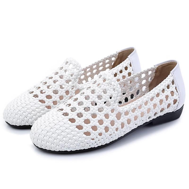 Fashion GKTINOO 2025 Summer New Genuine Leather Sandals For Women Hand-woven Hollow Flat Soft Sole Large Size Women's Shoes