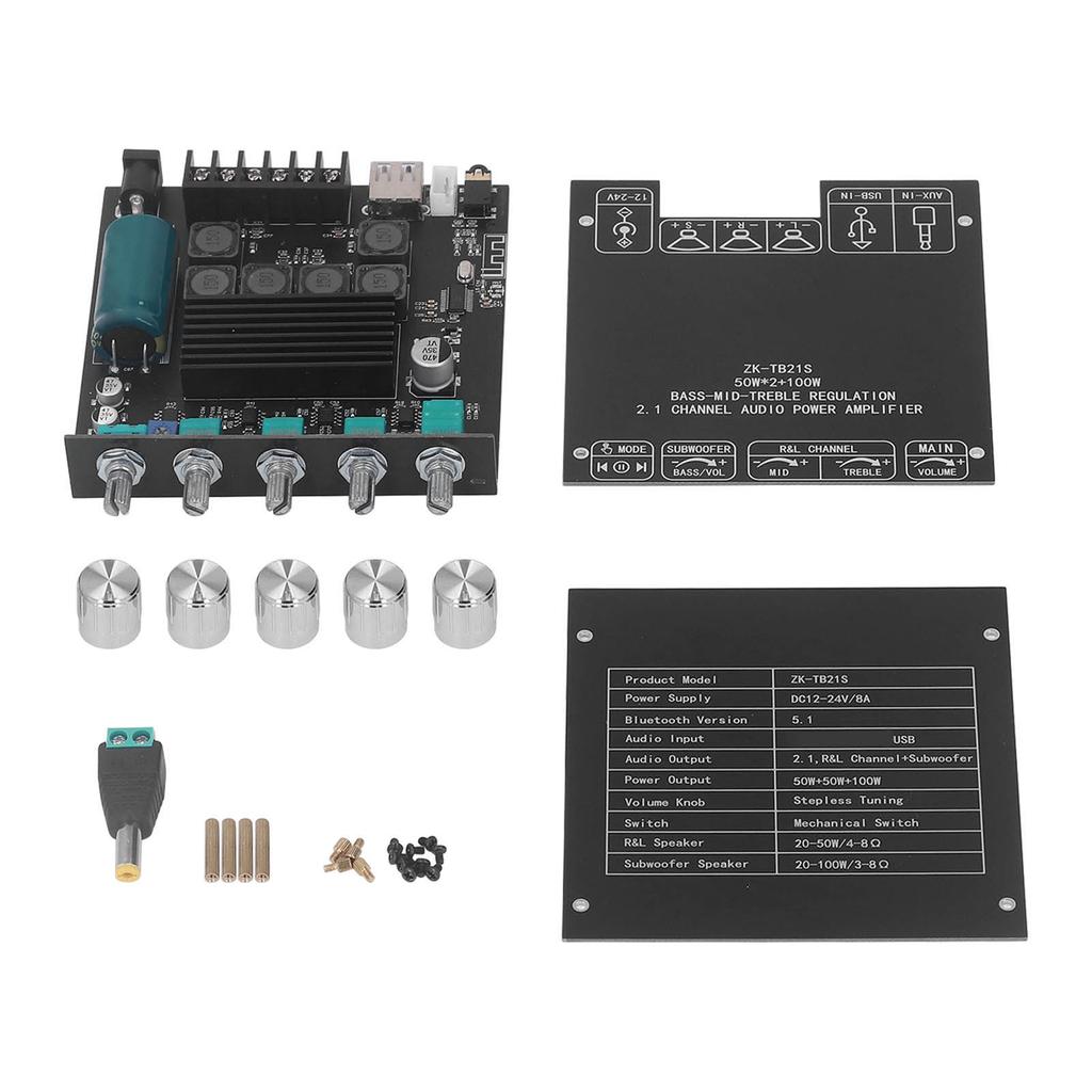Bluetooth Power Amplifier Board Subwoofer 2.1 Channel 50W 50W 100W with Treble and Bass Control DC12