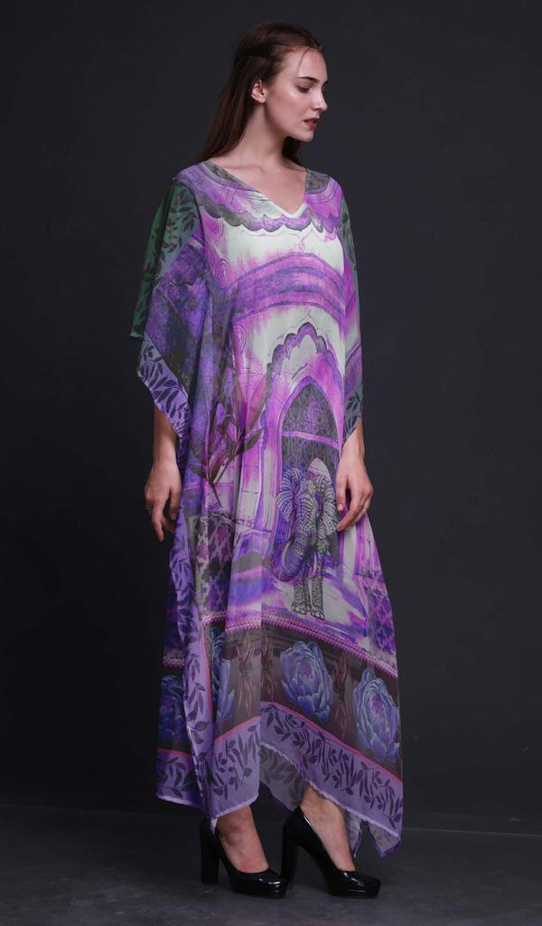 Phagun Elephant Mughal Ladies Kaftan Holiday Loungewear Maxi Dress Beach